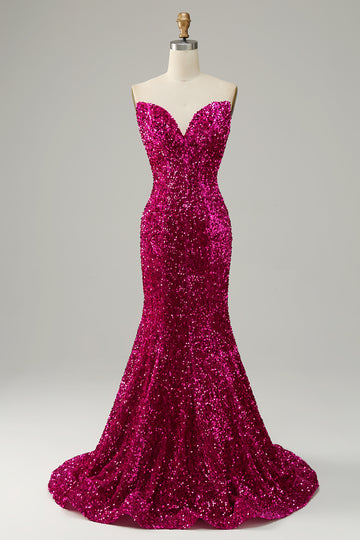 Fucsia Vestido de Lentejuelas Sirena